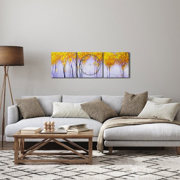 Obraz žltých stromov (s hodinami) (90x30 cm)