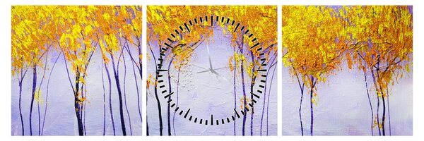 Obraz žltých stromov (s hodinami) (90x30 cm)