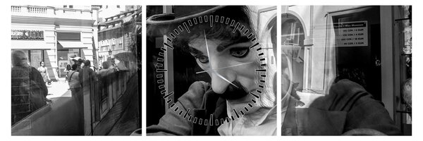Obraz - Charles Chaplin v Prahe (s hodinami) (90x30 cm)