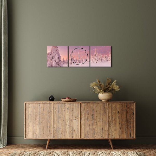 Obraz - Stromy pod snehovou prikrývkou (s hodinami) (90x30 cm)