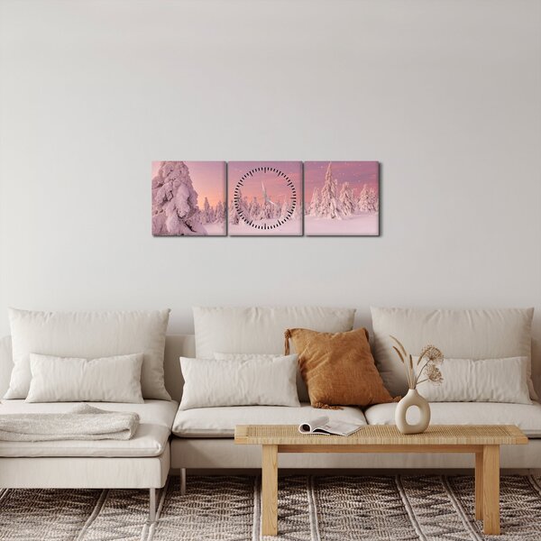 Obraz - Stromy pod snehovou prikrývkou (s hodinami) (90x30 cm)