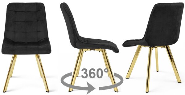 Dekorstudio Zamatová jedálenská stolička CIEZA 360 - čierna so zlatými nohami Počet stoličiek: 1ks