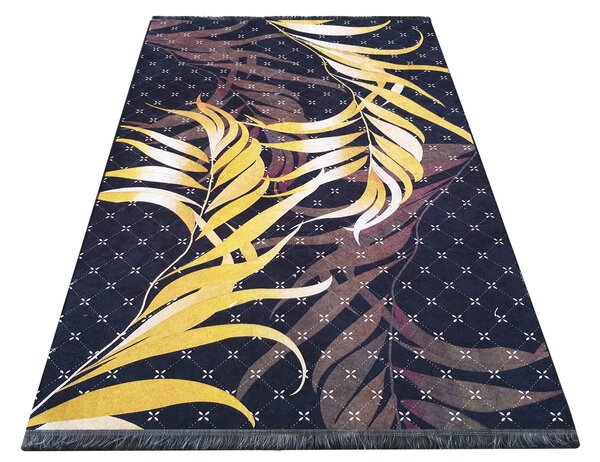 DY Čierno-zlatý koberec s motívom listov Black 08 Rozmer: 80x150 cm