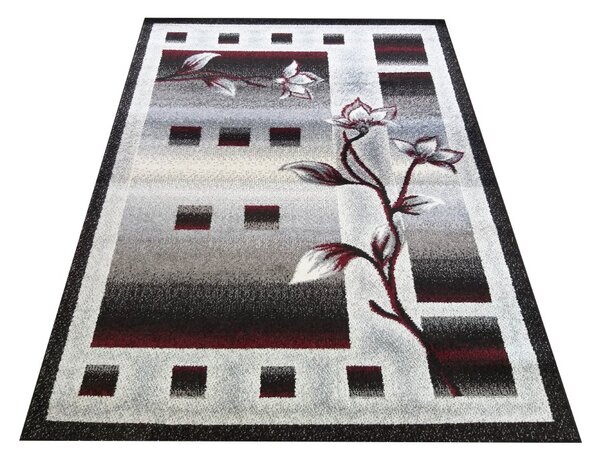 DY Sivo-červený kvetinový koberec Otto 02 Rozmer: 80x150 cm