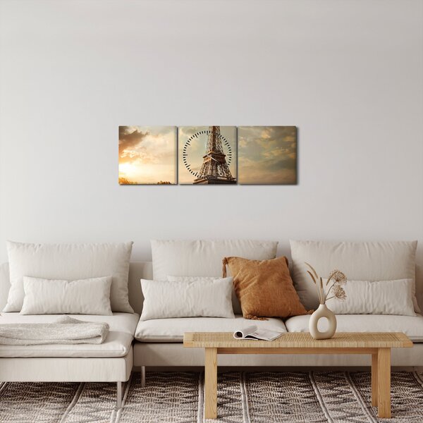 Obraz - Eiffelova veža, Paríž, Francúzsko (s hodinami) (90x30 cm)