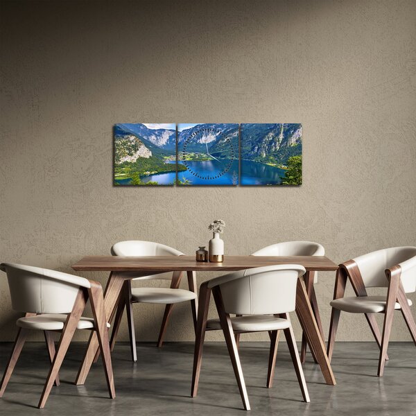 Obraz - Halštatské jazero, Hallstatt, Rakúsko (s hodinami) (90x30 cm)