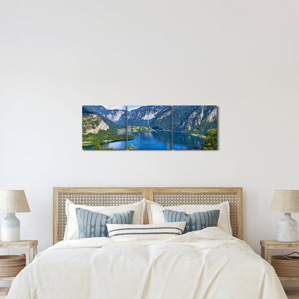 Obraz - Halštatské jazero, Hallstatt, Rakúsko (s hodinami) (90x30 cm)