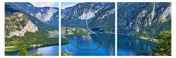 Obraz - Halštatské jazero, Hallstatt, Rakúsko (s hodinami) (90x30 cm)