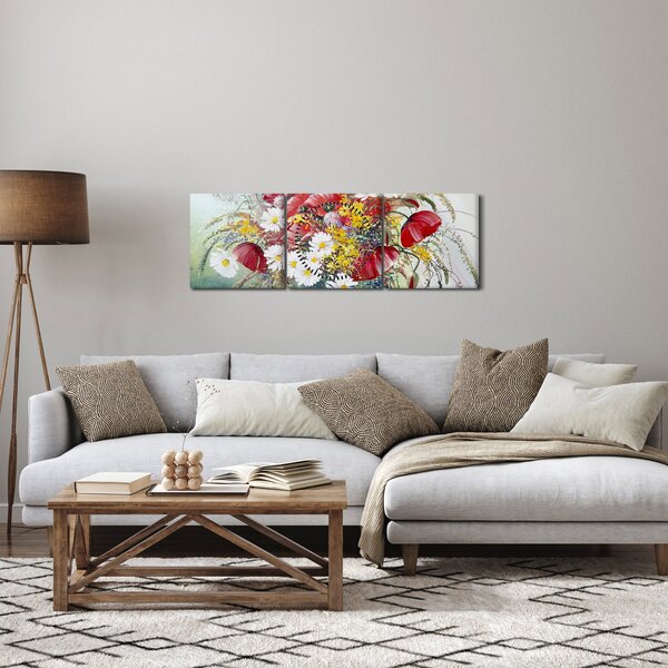 Obraz vázy s divokými kvetmi (s hodinami) (90x30 cm)