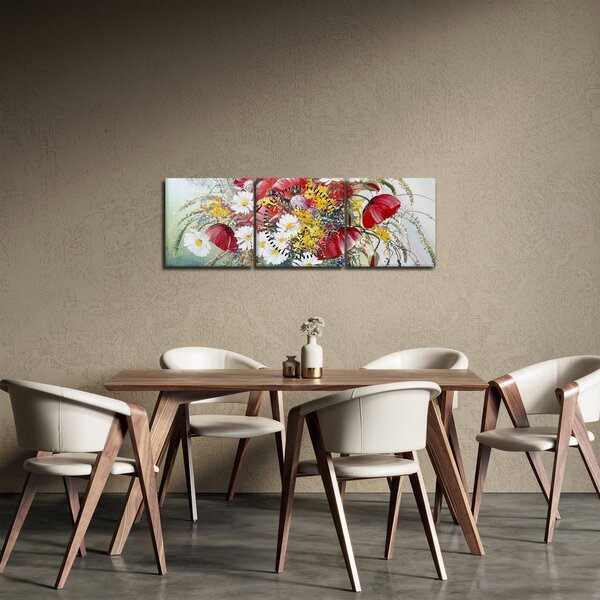 Obraz vázy s divokými kvetmi (s hodinami) (90x30 cm)