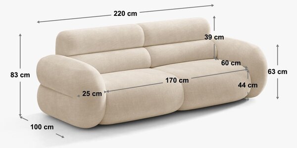 MUZZA Trojmiestna pohovka Noa 220 cm Chenille Horčicová