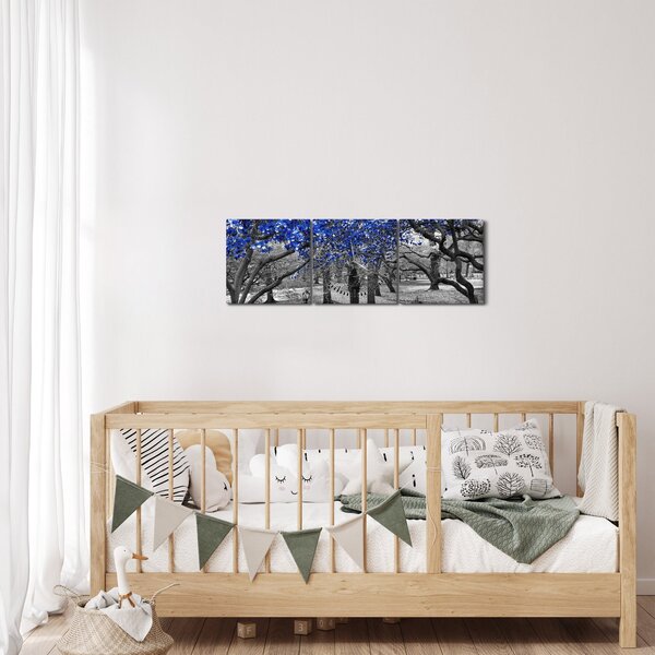 Obrázok - Modré stromy, Central Park, New York (s hodinami) (90x30 cm)