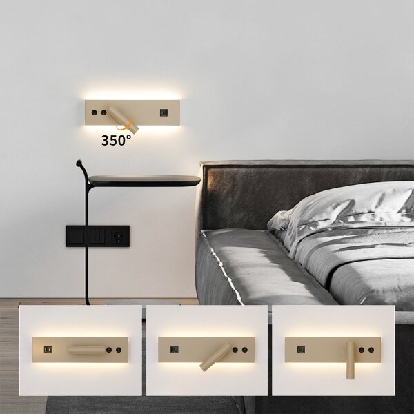 Brilagi-LED Nástenné bodové svietidlo s USB portom NOCTIS LED/3W/230V+LED/9W béžové