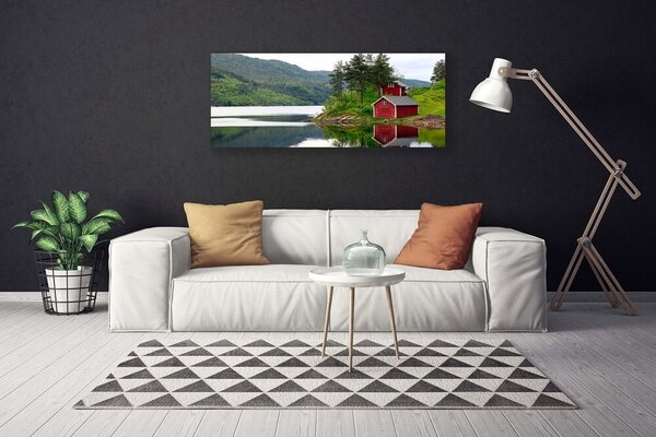 Obraz na plátne Hory dom jazero príroda 125x50 cm