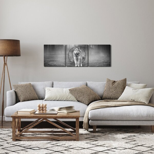Obraz - Strážca lesa, čiernobiely (s hodinami) (90x30 cm)