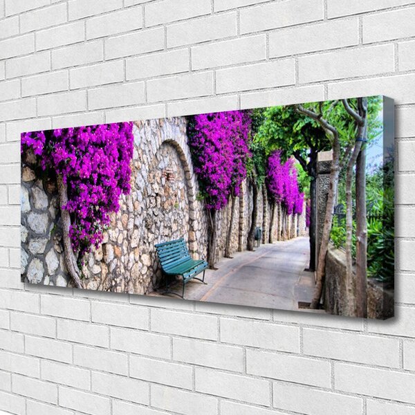 Obraz Canvas Aleje lavička kvety 125x50 cm