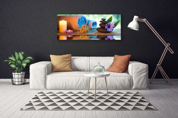 Obraz Canvas Sviečky kamene kvet 125x50 cm