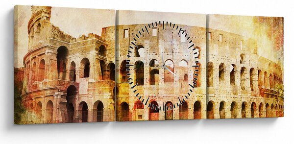 Obraz - Digitálna maľba, koloseum, Rím, Taliansko (s hodinami) (90x30 cm)