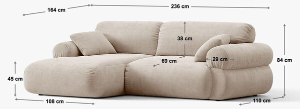 MUZZA Rohová pohovka Meda Pravá 236 cm štrukturovaná látka modrá