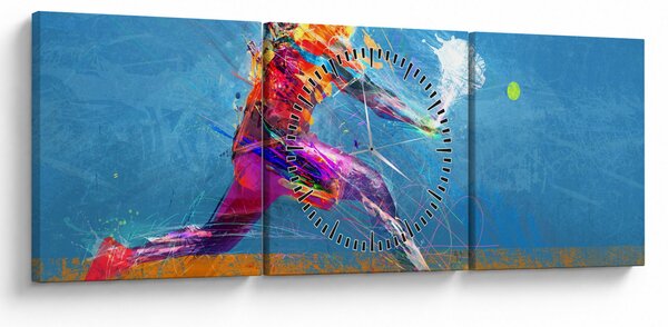 Obraz - Maľovaný tenista (s hodinami) (90x30 cm)