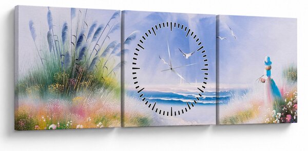 Obraz - Romantická pláž, olejomaľba (s hodinami) (90x30 cm)