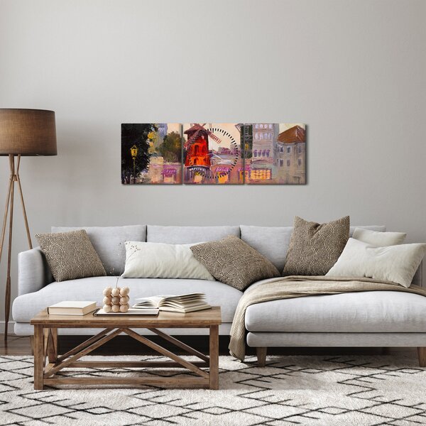 Obraz - Moulin rouge, Paríž, Francúzsko (s hodinami) (90x30 cm)