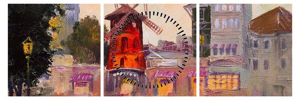 Obraz - Moulin rouge, Paríž, Francúzsko (s hodinami) (90x30 cm)