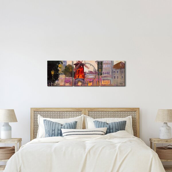 Obraz - Moulin rouge, Paríž, Francúzsko (s hodinami) (90x30 cm)