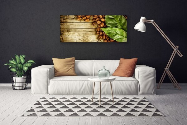 Obraz na plátne Zrnká káva listy kuchyňa 125x50 cm