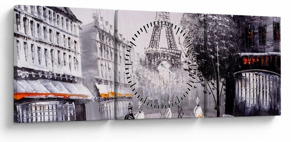Obraz - Olejomaľba, Paríž (s hodinami) (90x30 cm)
