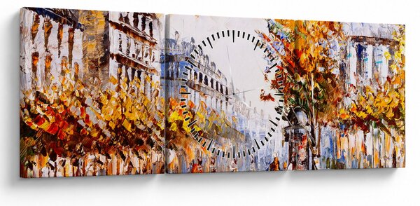 Obraz - Ulica v Paríži (s hodinami) (90x30 cm)
