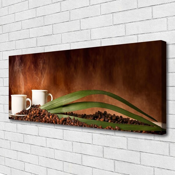 Obraz na plátne Šálky káva zrnká kuchyňa 125x50 cm