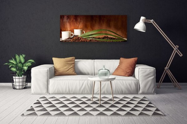 Obraz na plátne Šálky káva zrnká kuchyňa 125x50 cm