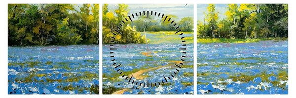 Obraz - Cestička v poli, olejomaľba (s hodinami) (90x30 cm)