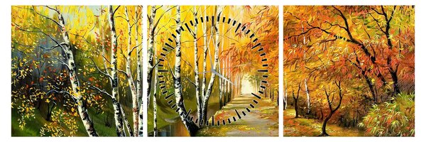 Obraz - Romantická alej pozdĺž vody, olejomaľba (s hodinami) (90x30 cm)