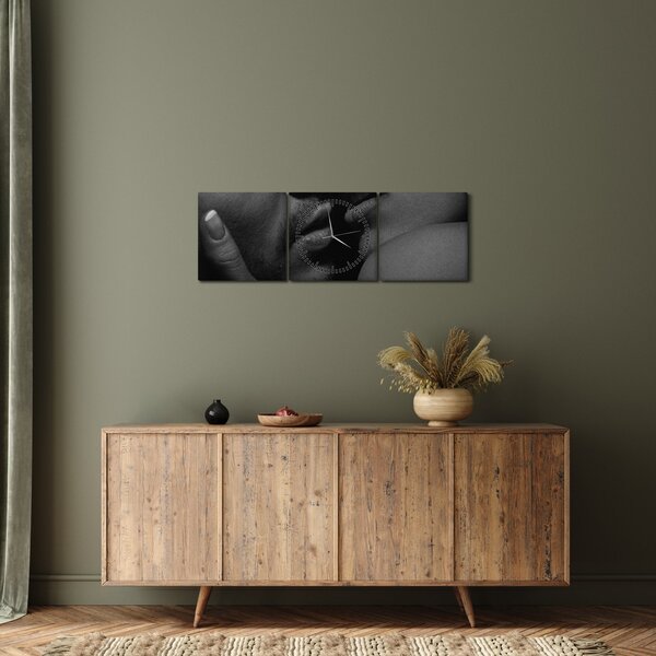 Obraz - Bozk, čiernobiela fotografia (s hodinami) (90x30 cm)