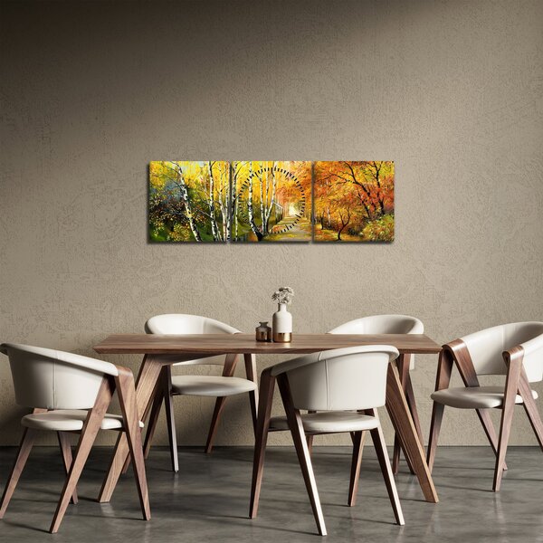 Obraz - Romantická alej pozdĺž vody, olejomaľba (s hodinami) (90x30 cm)