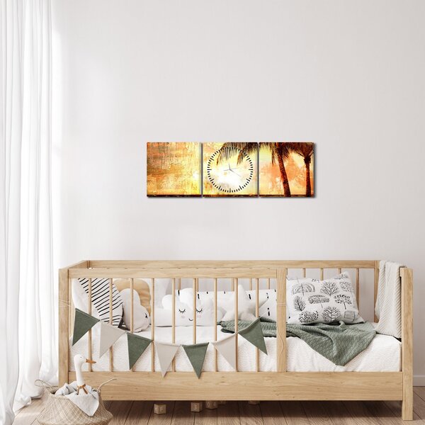 Obraz - Palmy na pláži (s hodinami) (90x30 cm)