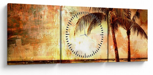 Obraz - Palmy na pláži (s hodinami) (90x30 cm)