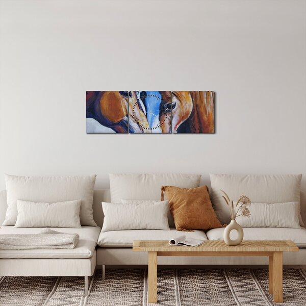 Obraz - Zamilované kone (s hodinami) (90x30 cm)