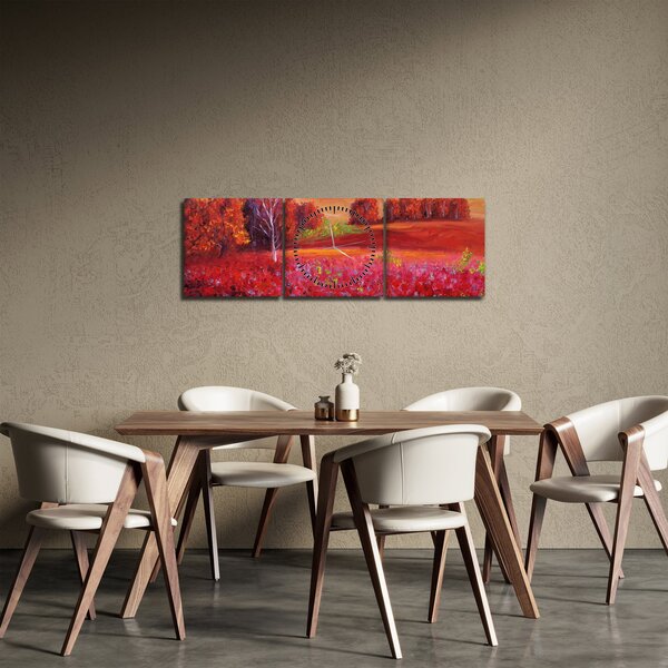 Obraz červenej krajiny (s hodinami) (90x30 cm)