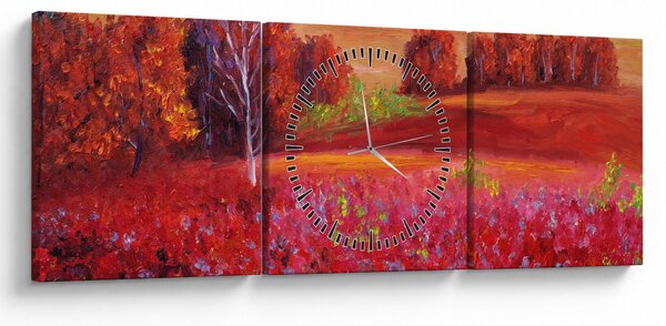 Obraz červenej krajiny (s hodinami) (90x30 cm)