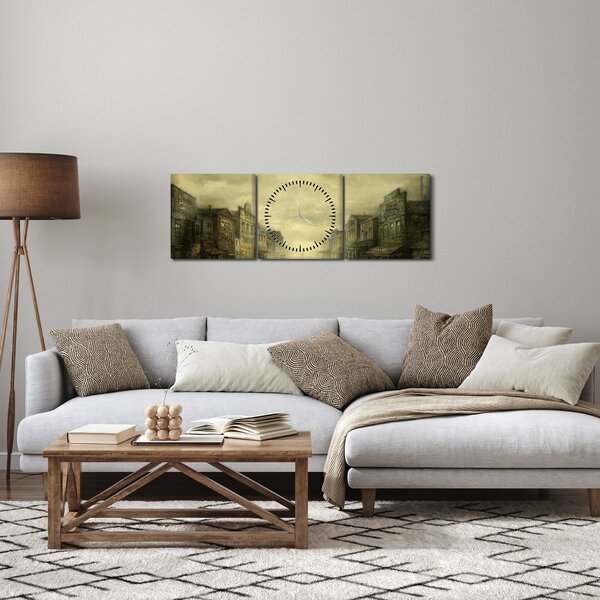 Obraz westernového mestečka (s hodinami) (90x30 cm)