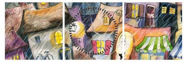 Obraz - Daždivý večer (s hodinami) (90x30 cm)