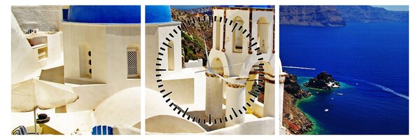 Obraz - Santorini, Grécko (s hodinami) (90x30 cm)