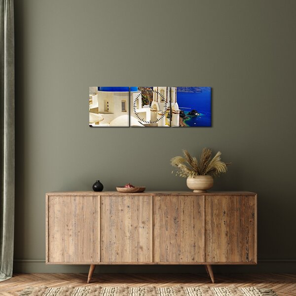 Obraz - Santorini, Grécko (s hodinami) (90x30 cm)