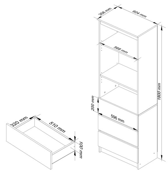 Ak furniture Kancelársky regál Rexa 60 cm 3 zásuvky a 2 police biely