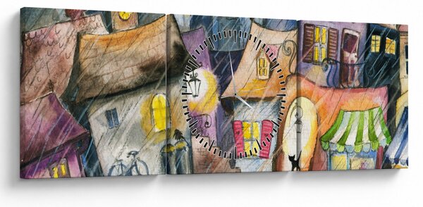 Obraz - Daždivý večer (s hodinami) (90x30 cm)