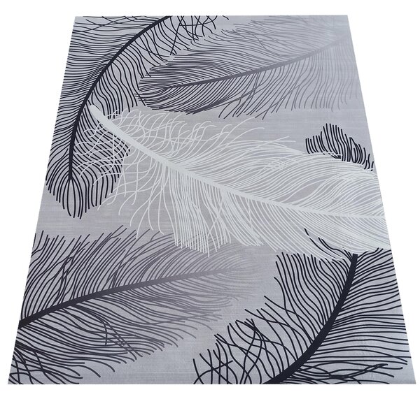DY Sivý koberec so vzorom pierok Horeca-New 107 Rozmer: 60x100 cm