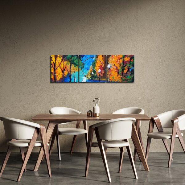 Obraz - Milenci, Pointilizmus (s hodinami) (90x30 cm)